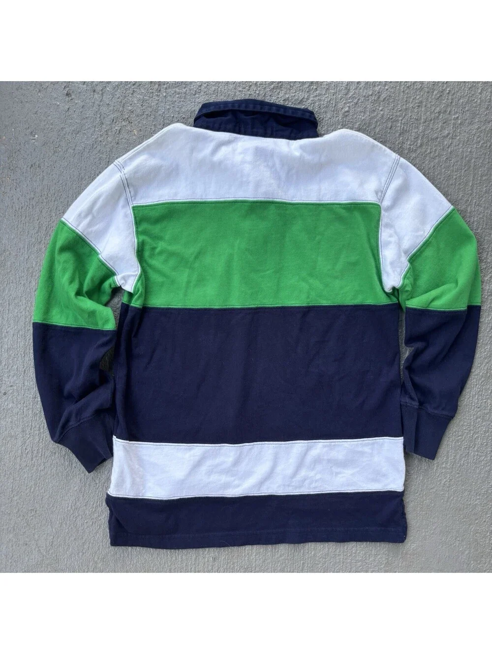 Vintage 90s Polo By Ralph Lauren Rugby Long Sleeve Shirt Small Green & Navy Blue